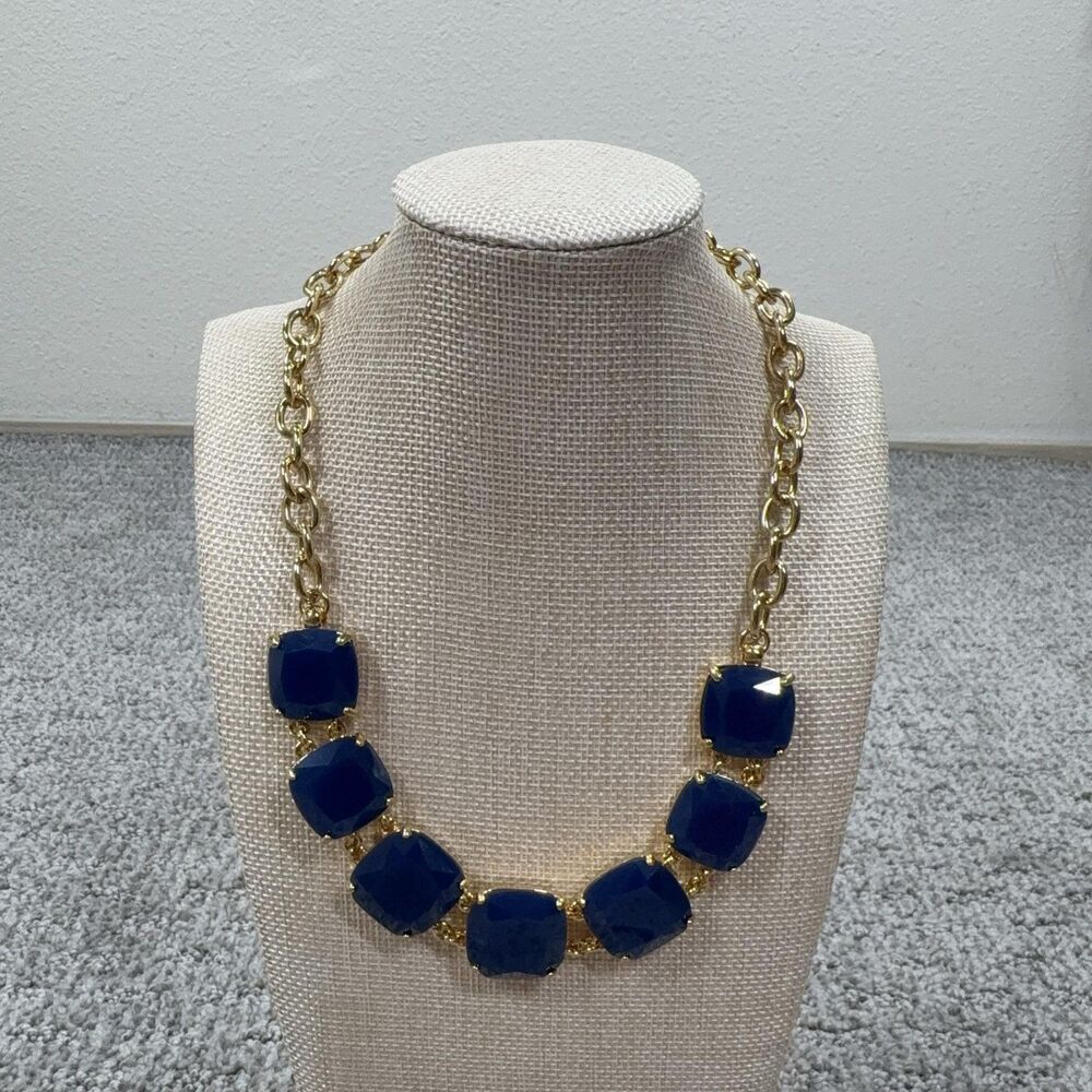Lauren Ralph Lauren Necklace Blue Resin Statement Gold Tone Women Jewelry Signed
